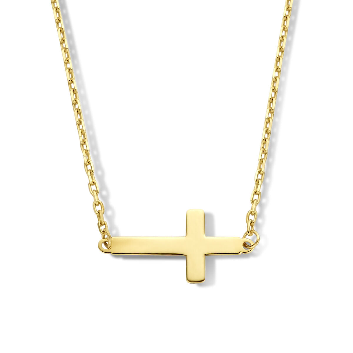 Collana in oro giallo 14K con croce pendente.