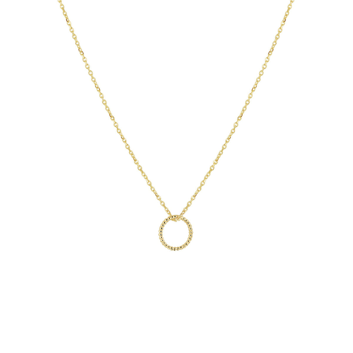 Collana in oro giallo 14K con pendente a cerchio, lunghezza regolabile 40-42-44 cm.