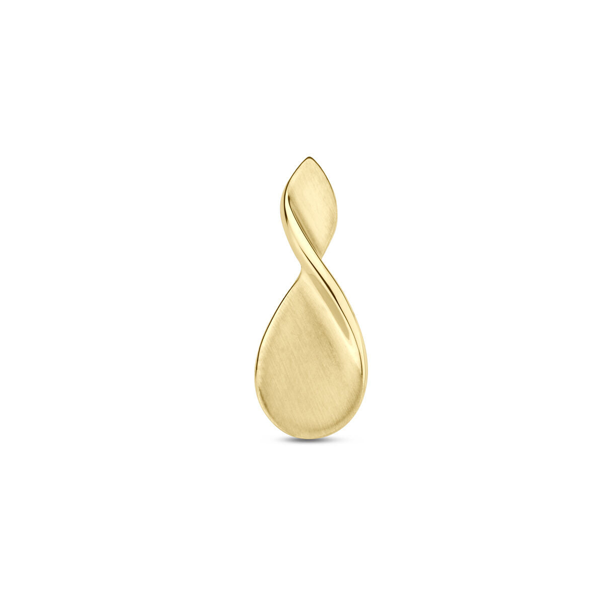 Ciondolo in oro giallo 14K con finitura lucida e opaca, forma a goccia.