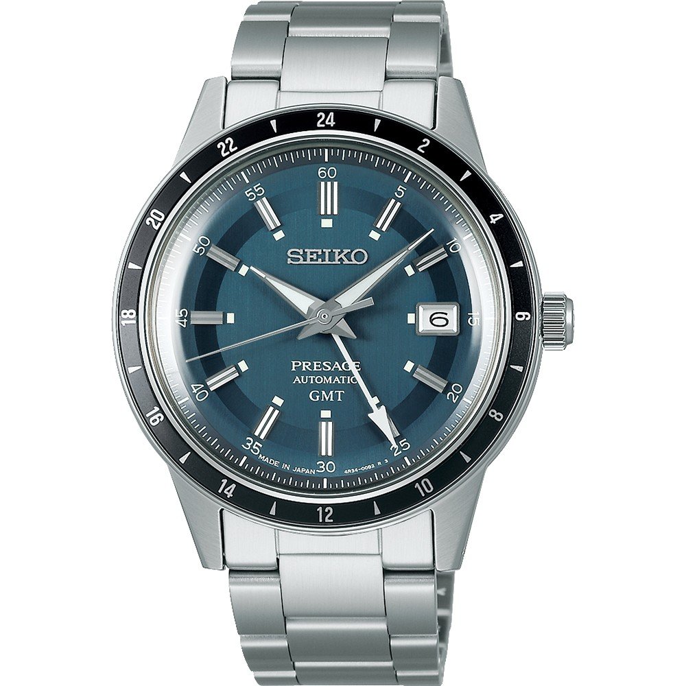 Orologio da uomo Seiko Presage con quadrante blu, cassa in acciaio inox e bracciale a maglia rolò.
