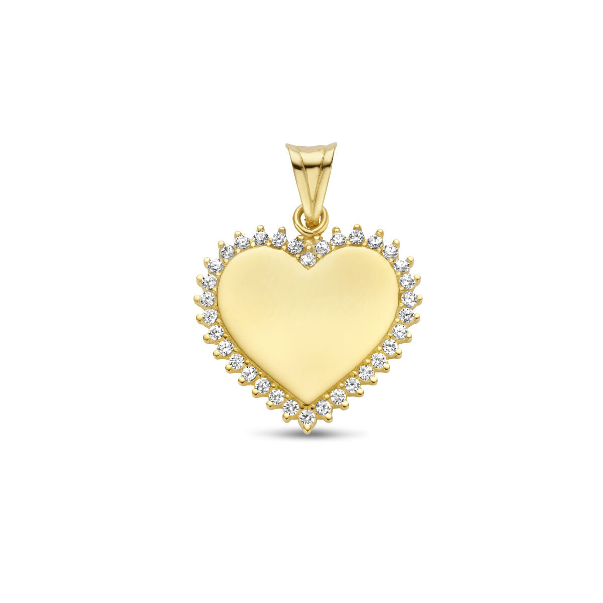 Ciondolo a forma di cuore in oro giallo 14K con zirconi incastonati.
