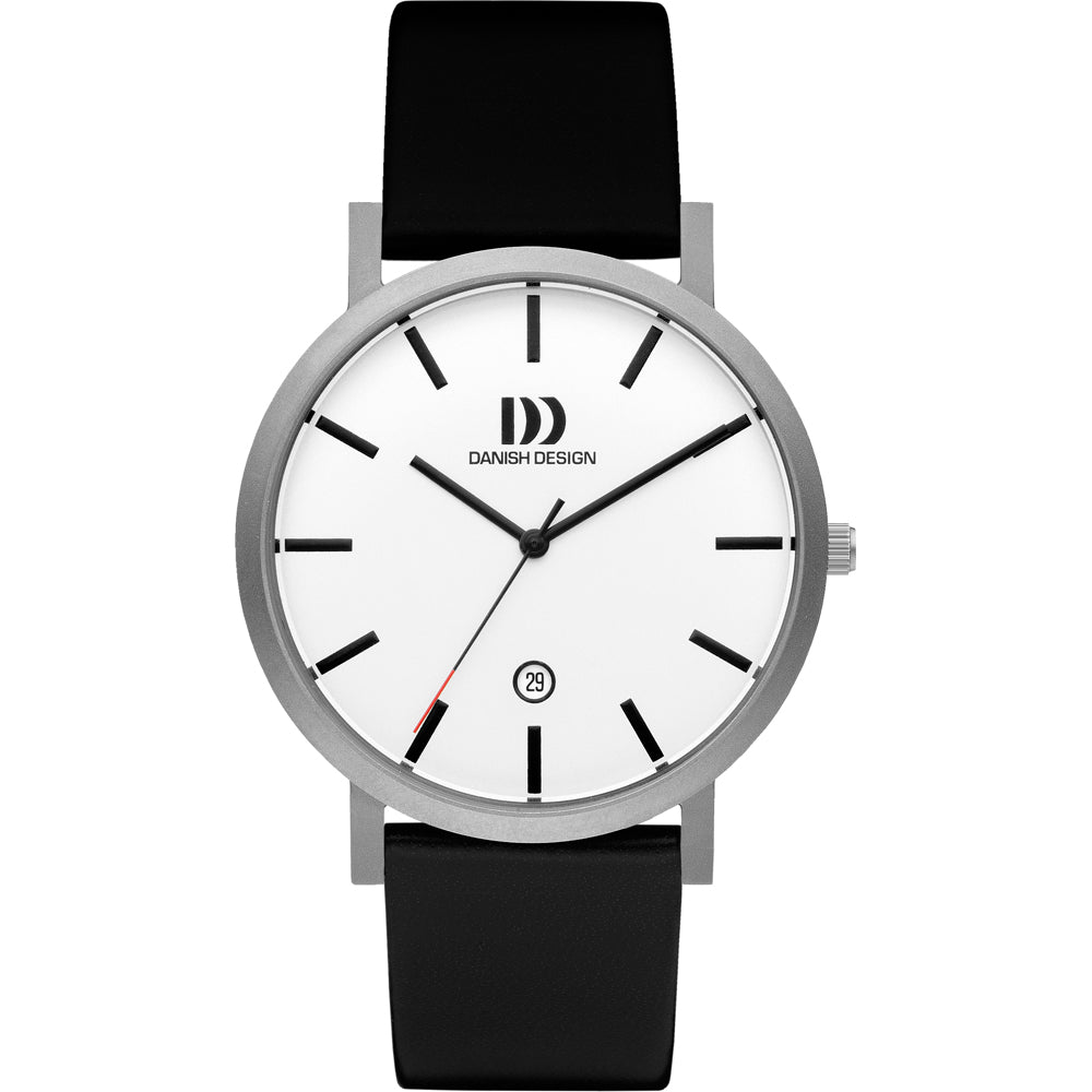 Orologio con cassa in acciaio inox, quadrante bianco e cinturino in silicone nero.