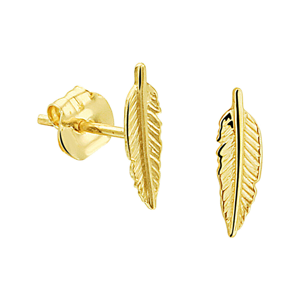 Orecchini a forma di piuma in oro giallo 14K.