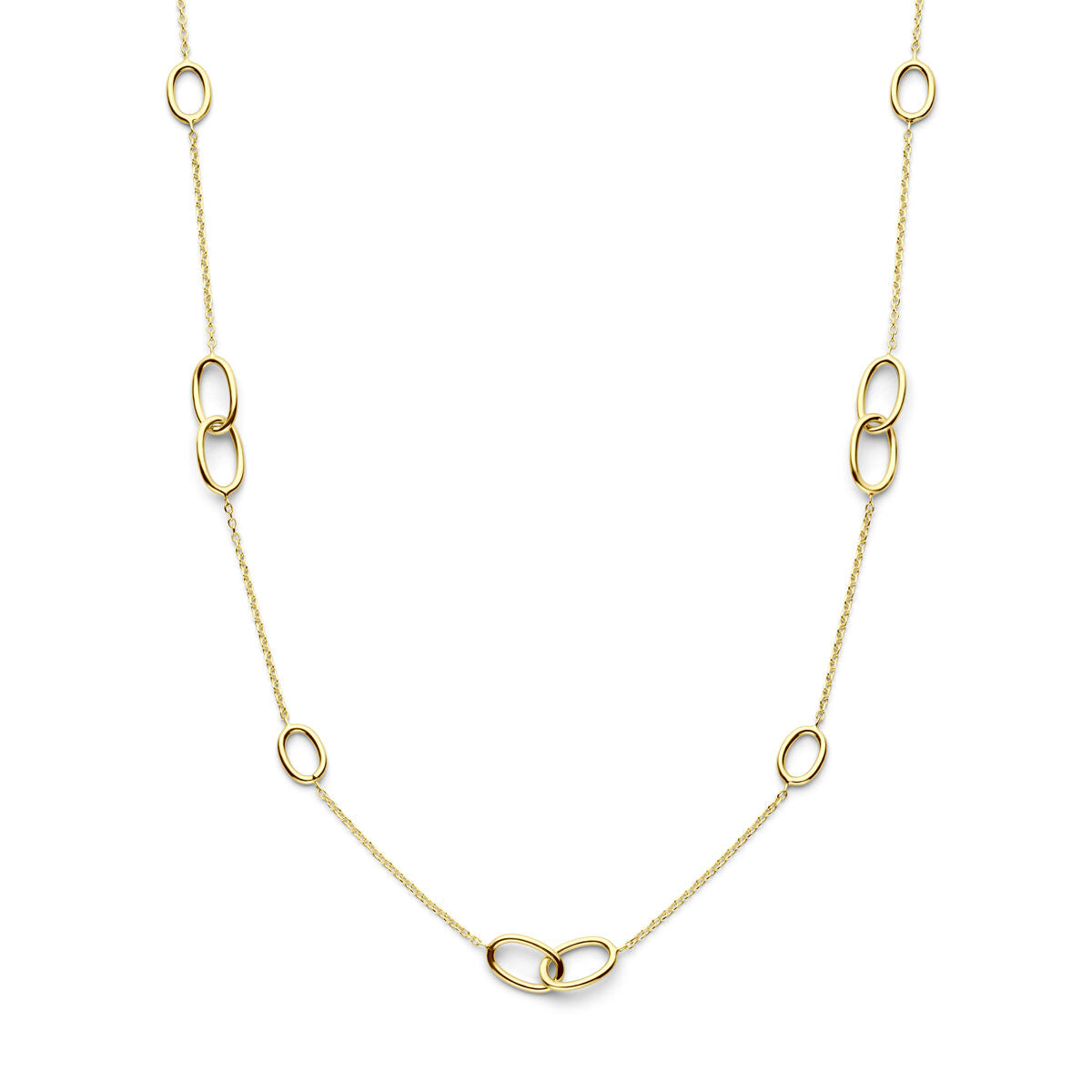 Collana in oro giallo 14K con ovali, lunghezza 43-45 cm.