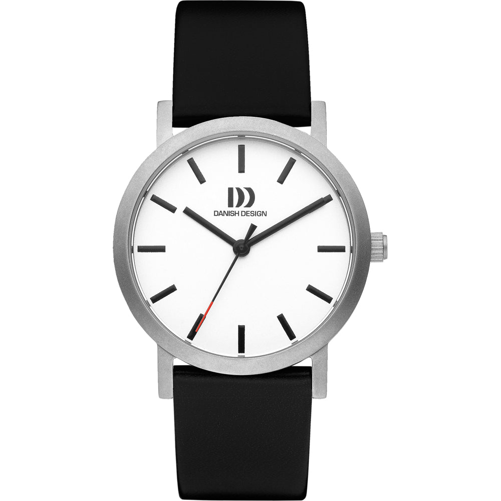 Orologio con cassa argentata, quadrante bianco e cinturino nero in silicone.