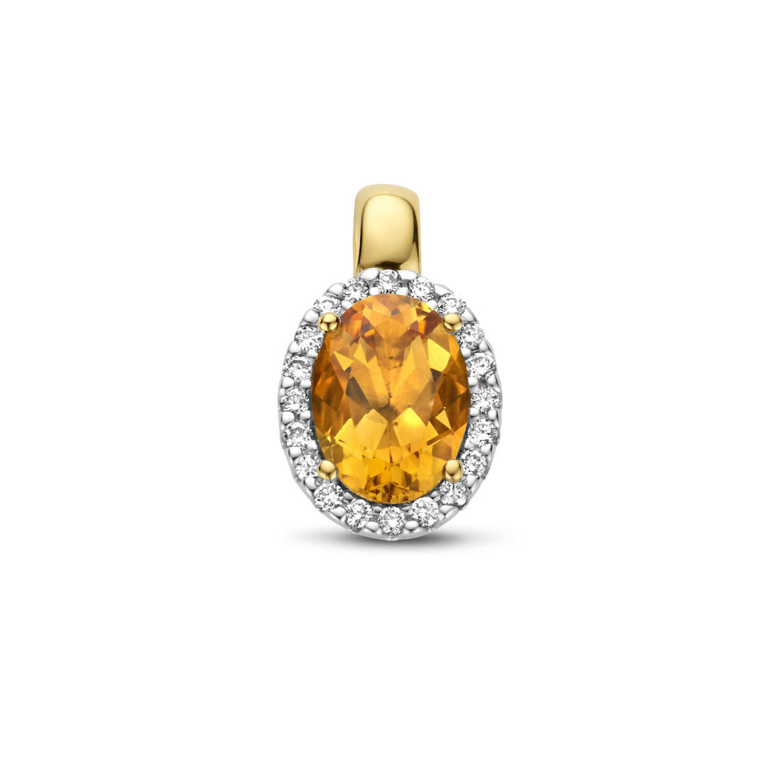 hanger citrien en diamant 0.08ct h si halo 14K geelgoud