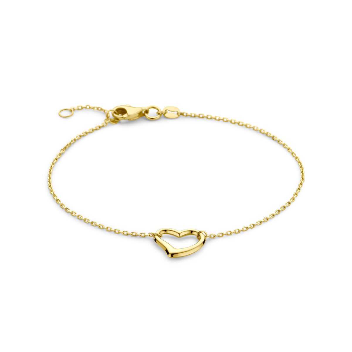 Bracciale in oro giallo 14K con pendente a forma di cuore.