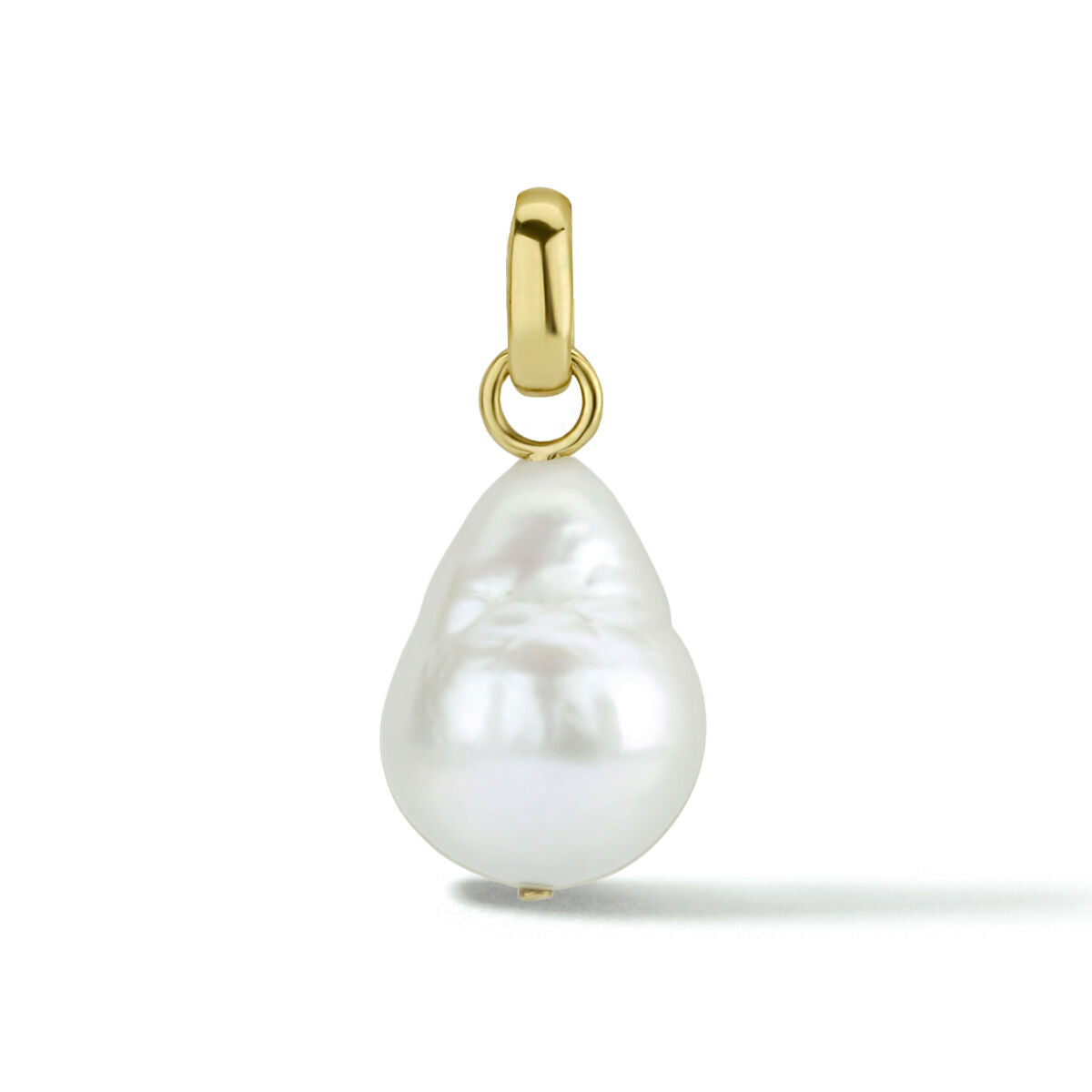 Ciondolo in oro giallo 14K con perla a forma di goccia.