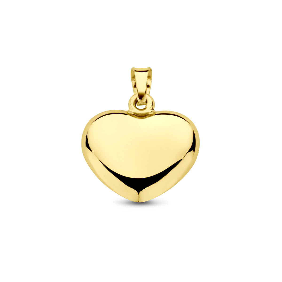Ciondolo a forma di cuore in oro giallo 14K, lucido e voluminoso.