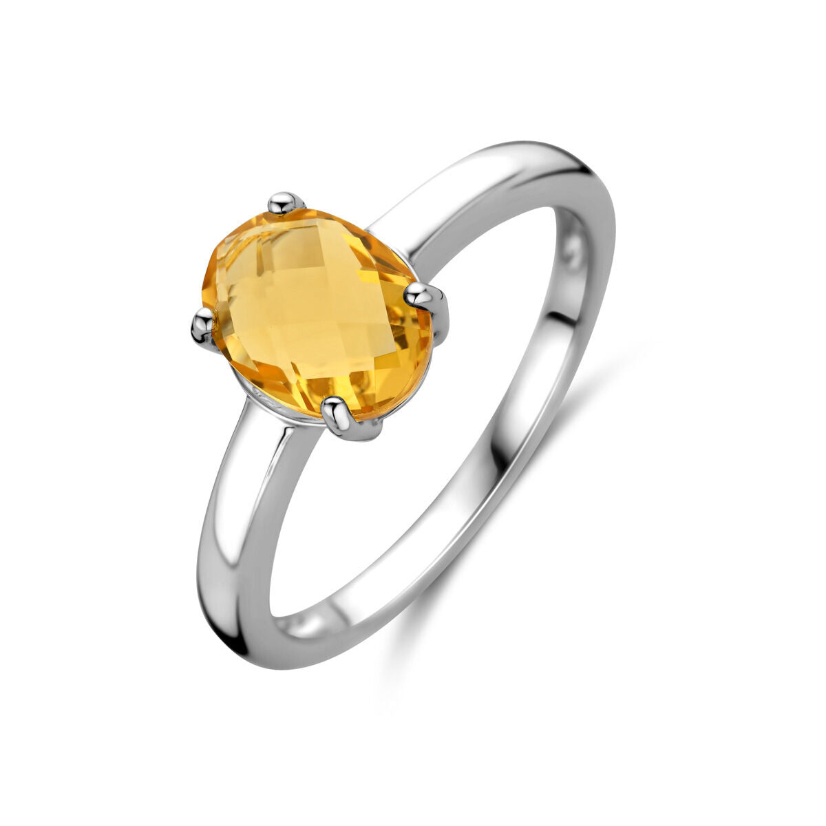 anello in argento rodiato con citrino ovale incastonato