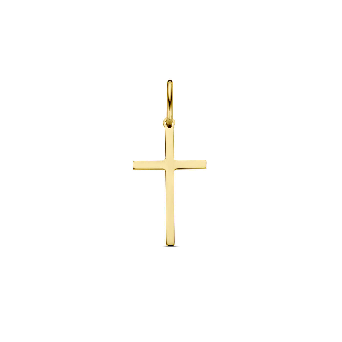 Ciondolo a forma di croce in oro giallo 14K, finitura liscia e lucida.