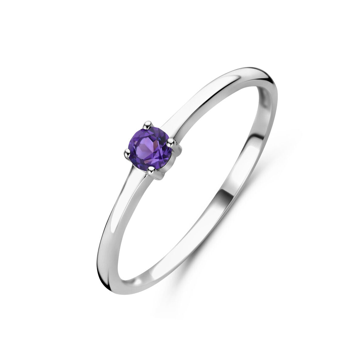 anello in argento rodiato con pietra di nascita ametista di febbraio