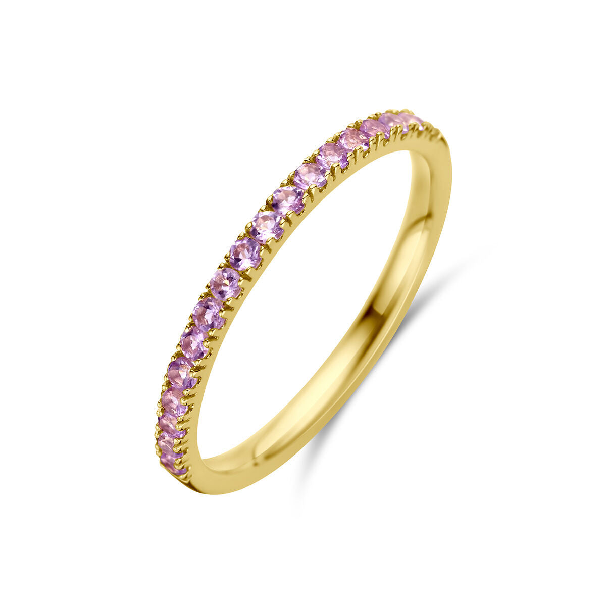 anello in oro giallo 14K con pietre di nascita ametista chiara di giugno