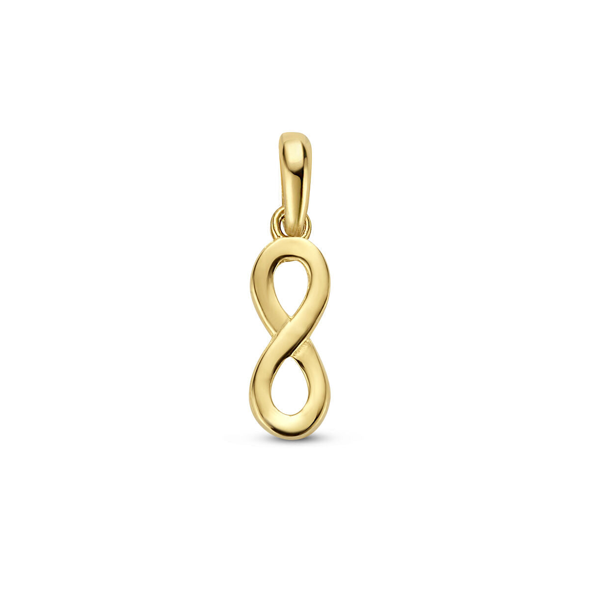 Ciondolo infinito in oro giallo 14K, con design fluido e lucido.