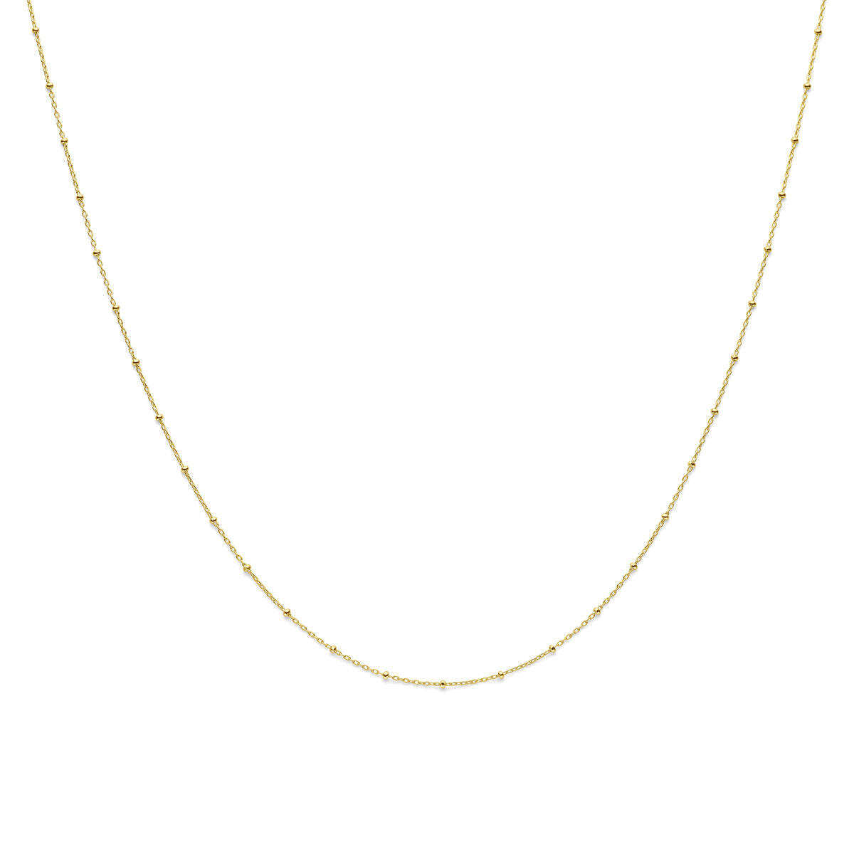 Collana in oro giallo 14K con pallini di 1,3 mm, lunghezza 41 + 3 cm.