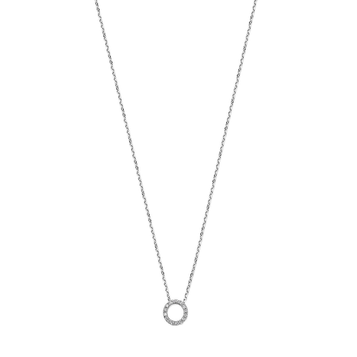 Collana in oro bianco 14K con cerchio di diamanti.