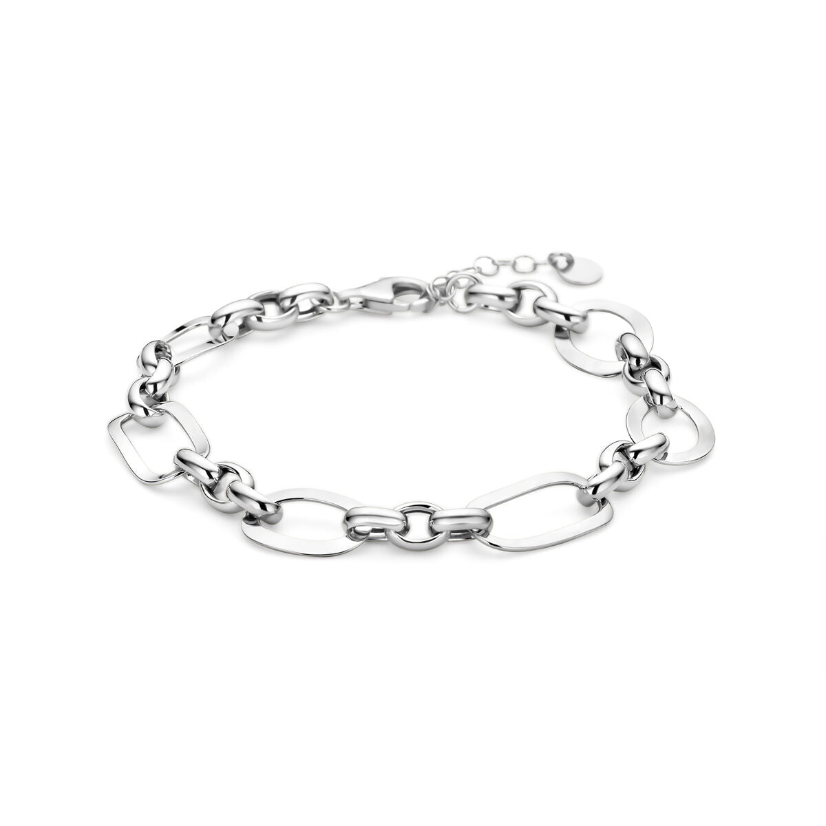 Bracciale da donna in argento rodiato con maglie ovali e rotonde.