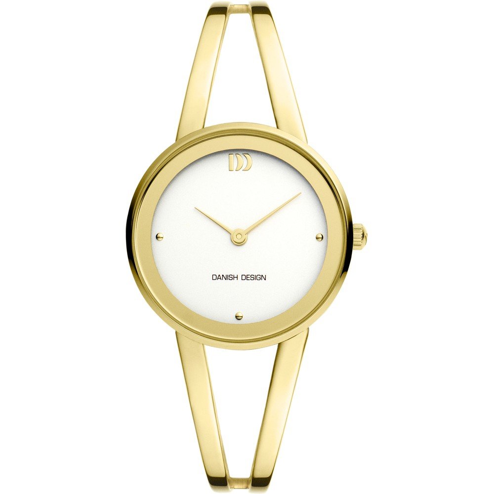 Orologio da donna con quadrante bianco, cassa dorata e cinturino sottile.