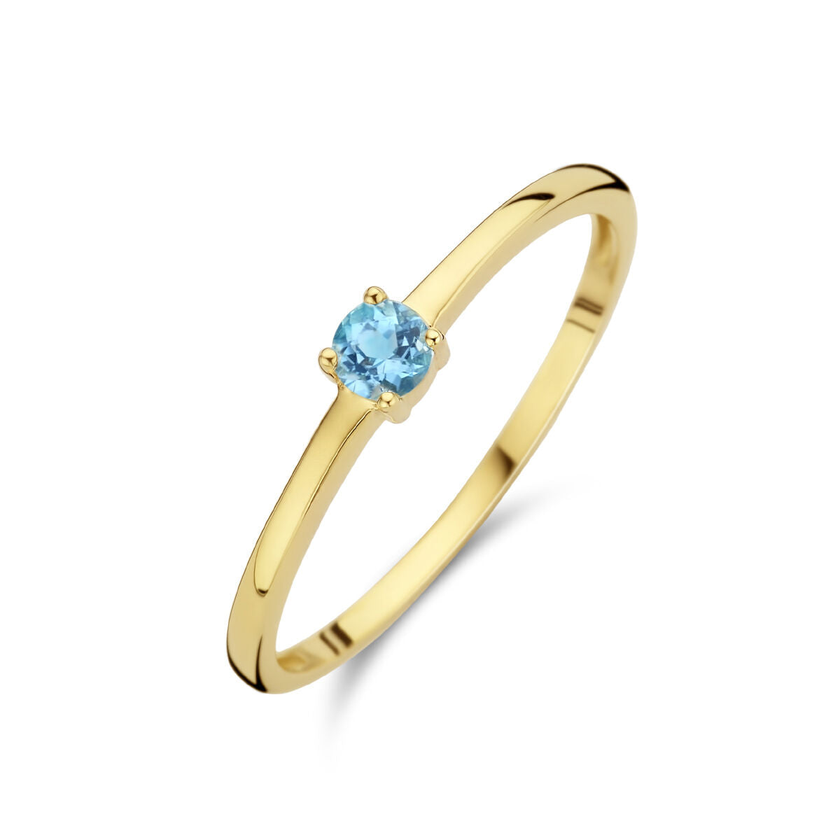 Anello in oro giallo 14K con topazio blu, pietra di nascita di dicembre, montatura semplice.
