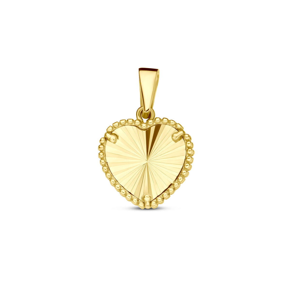 Ciondolo a forma di cuore in oro giallo 14K con finitura diamantata e bordatura a perline.