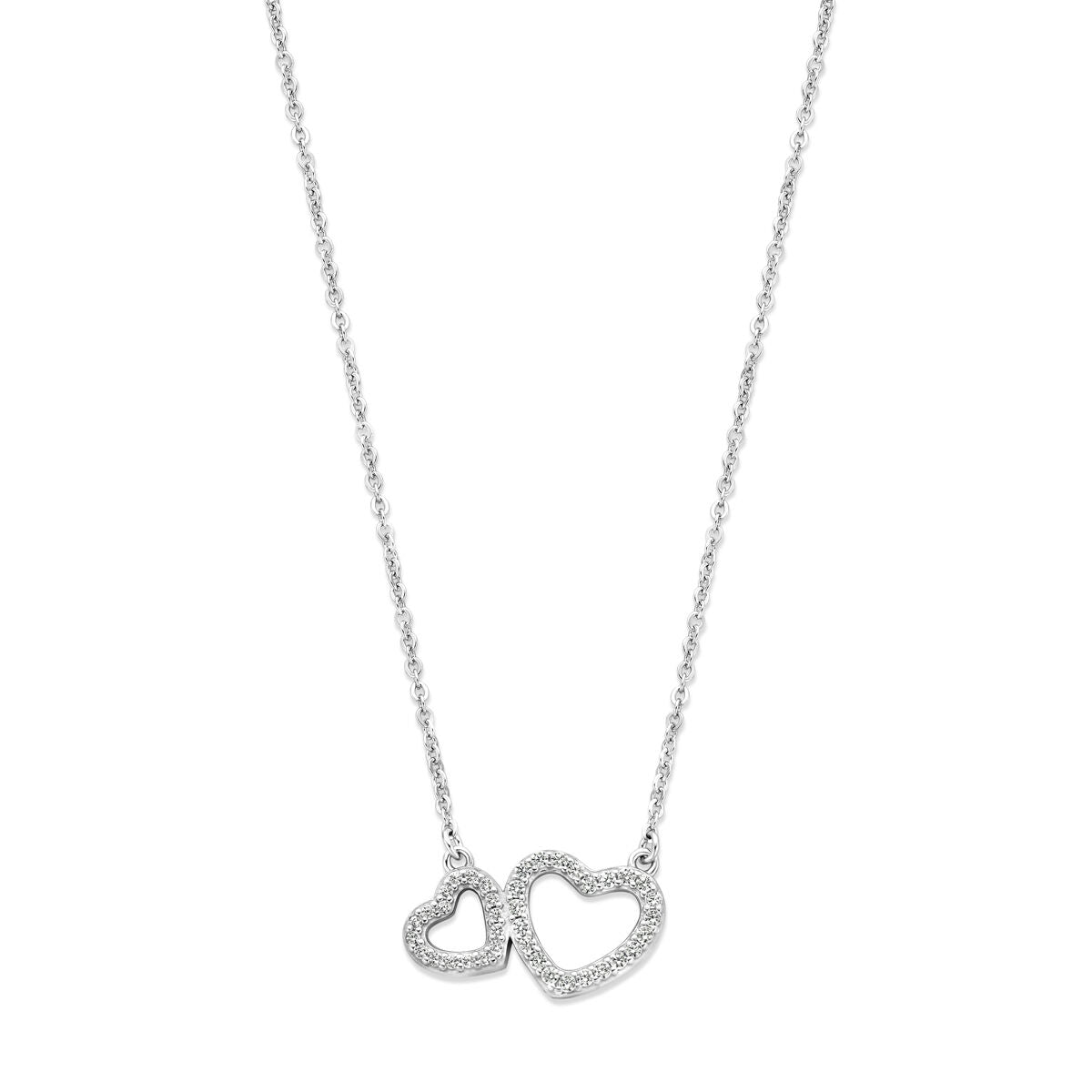 Collana argento con cuori in zirconia, finitura rodiata.