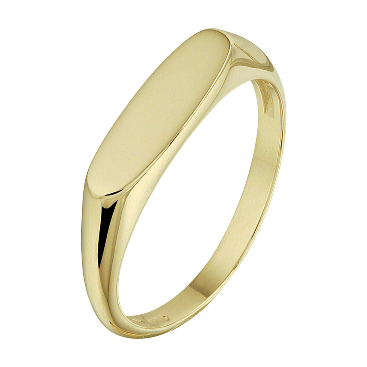 anello in oro giallo 14K con superficie liscia e ovale per incisione