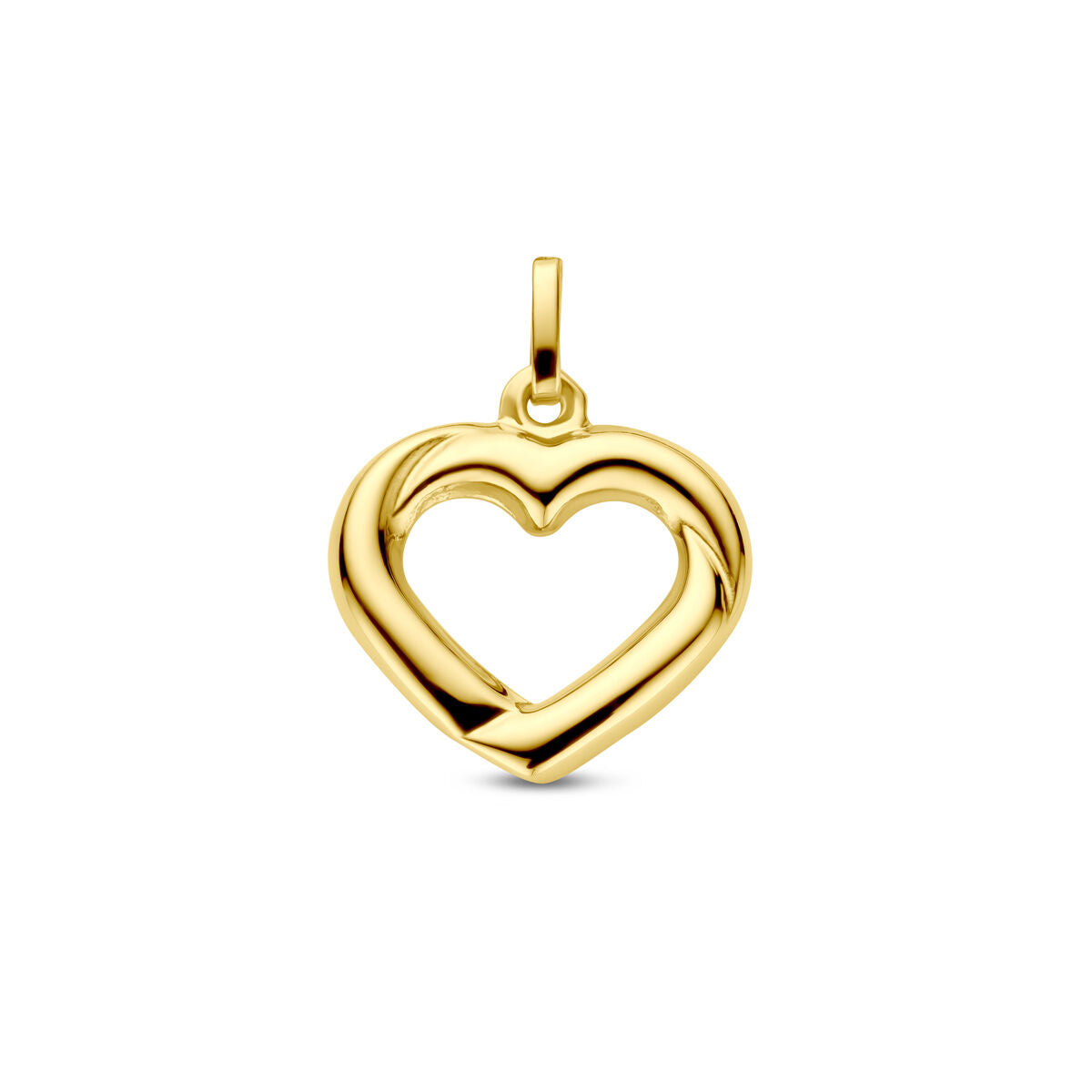 ciondolo a forma di cuore in oro giallo 14K con finitura lucida.