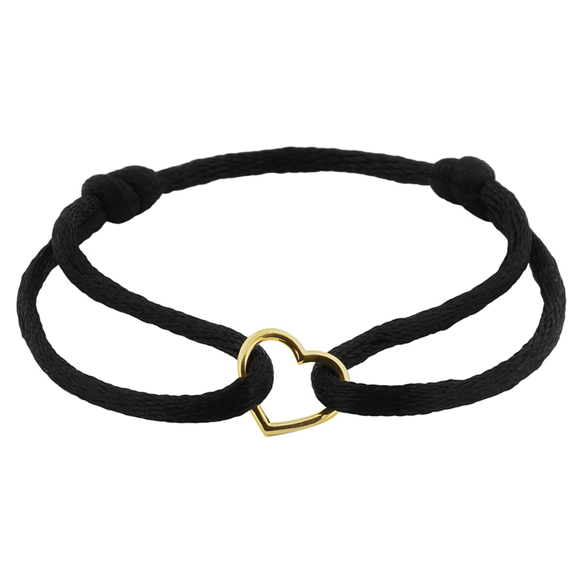 Bracciale in nylon nero con cuore in oro 14K.