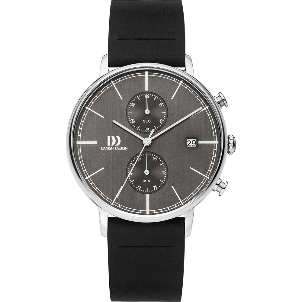 Orologio da uomo con quadrante grigio, cassa in acciaio e cinturino in silicone nero.