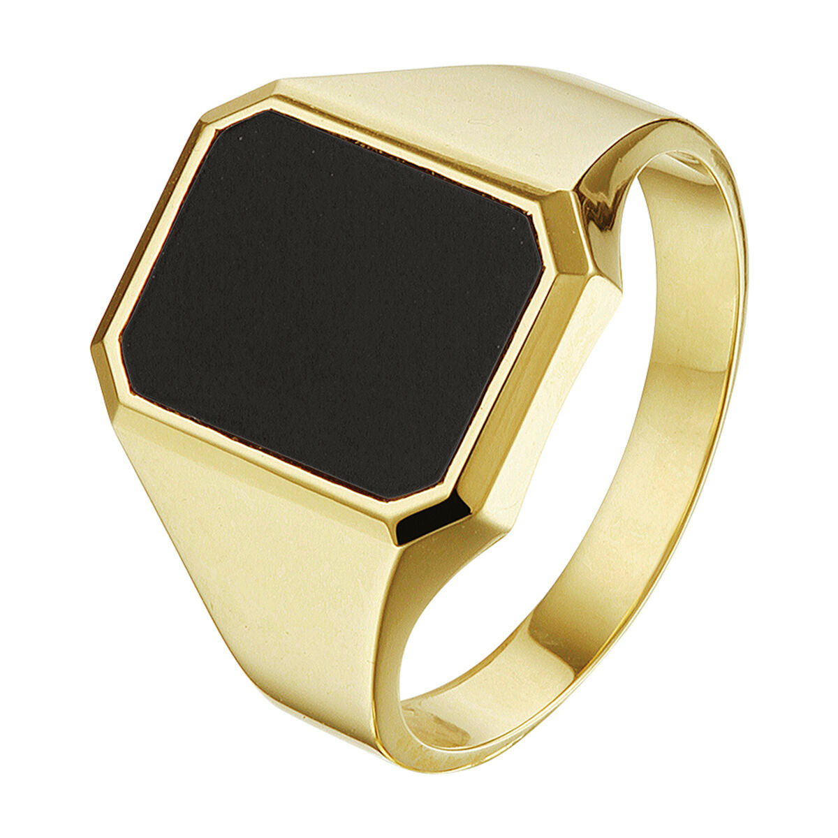 Anello con sigillo in oro giallo 14K con onice massiccio, forma esagonale.