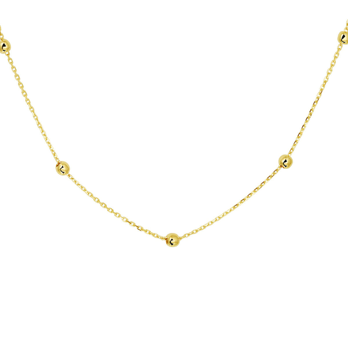 Collana in oro giallo 14K con ancore e pallini da 1,0 mm, disponibile in tre lunghezze.