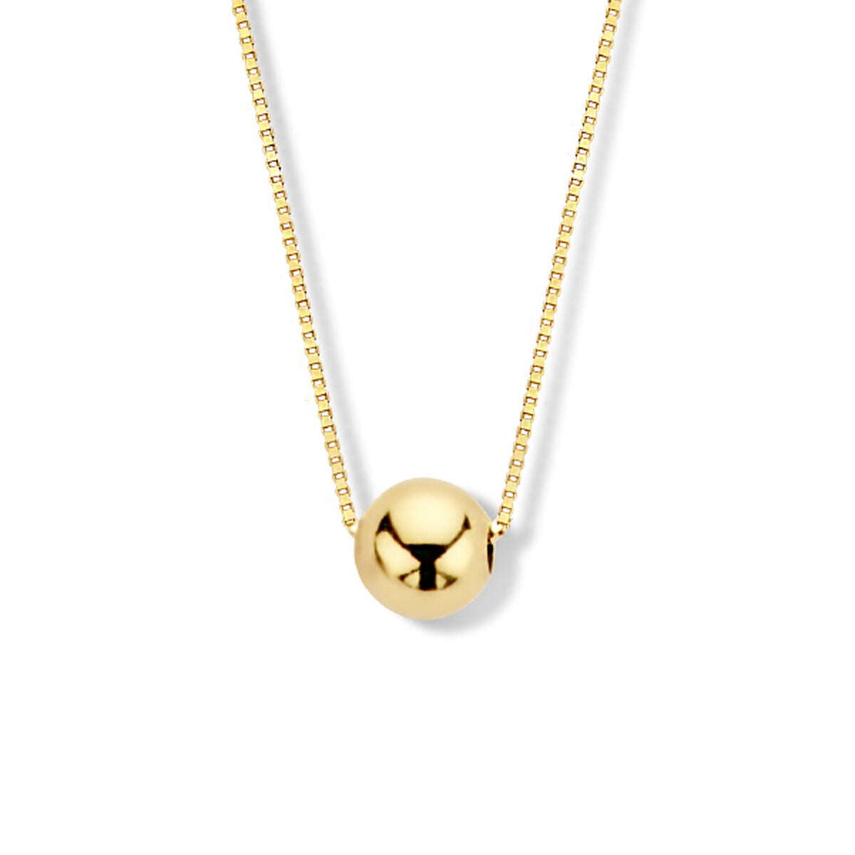 Collana in oro giallo 14K con una sfera centrale, lunghezza 40 + 1,5 cm.