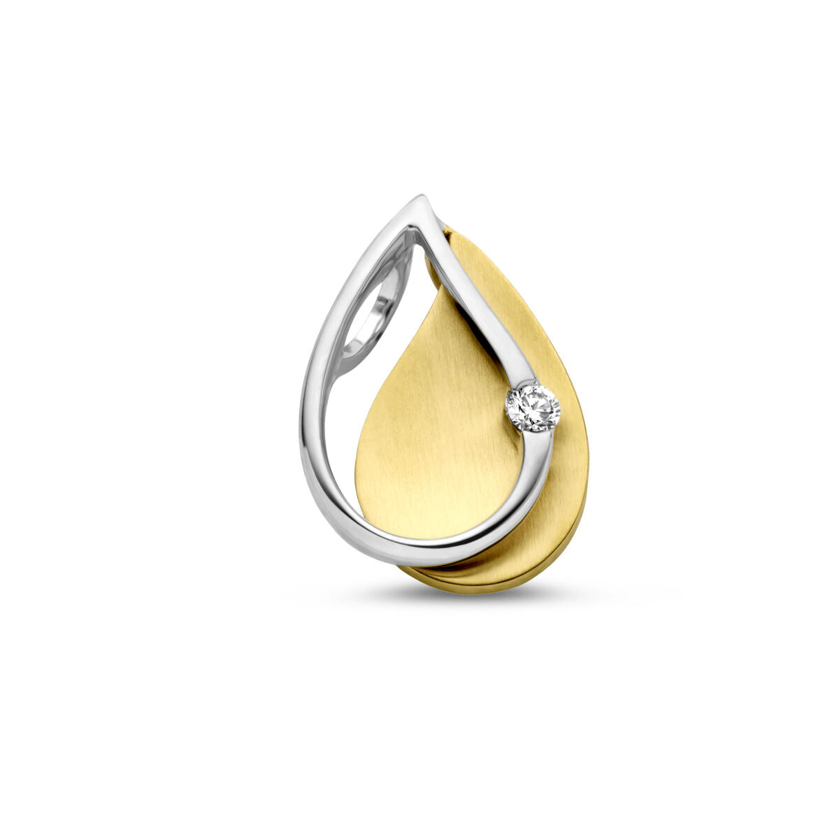 Ciondolo a goccia in oro bicolore giallo e bianco con diamante da 0,03 ct.