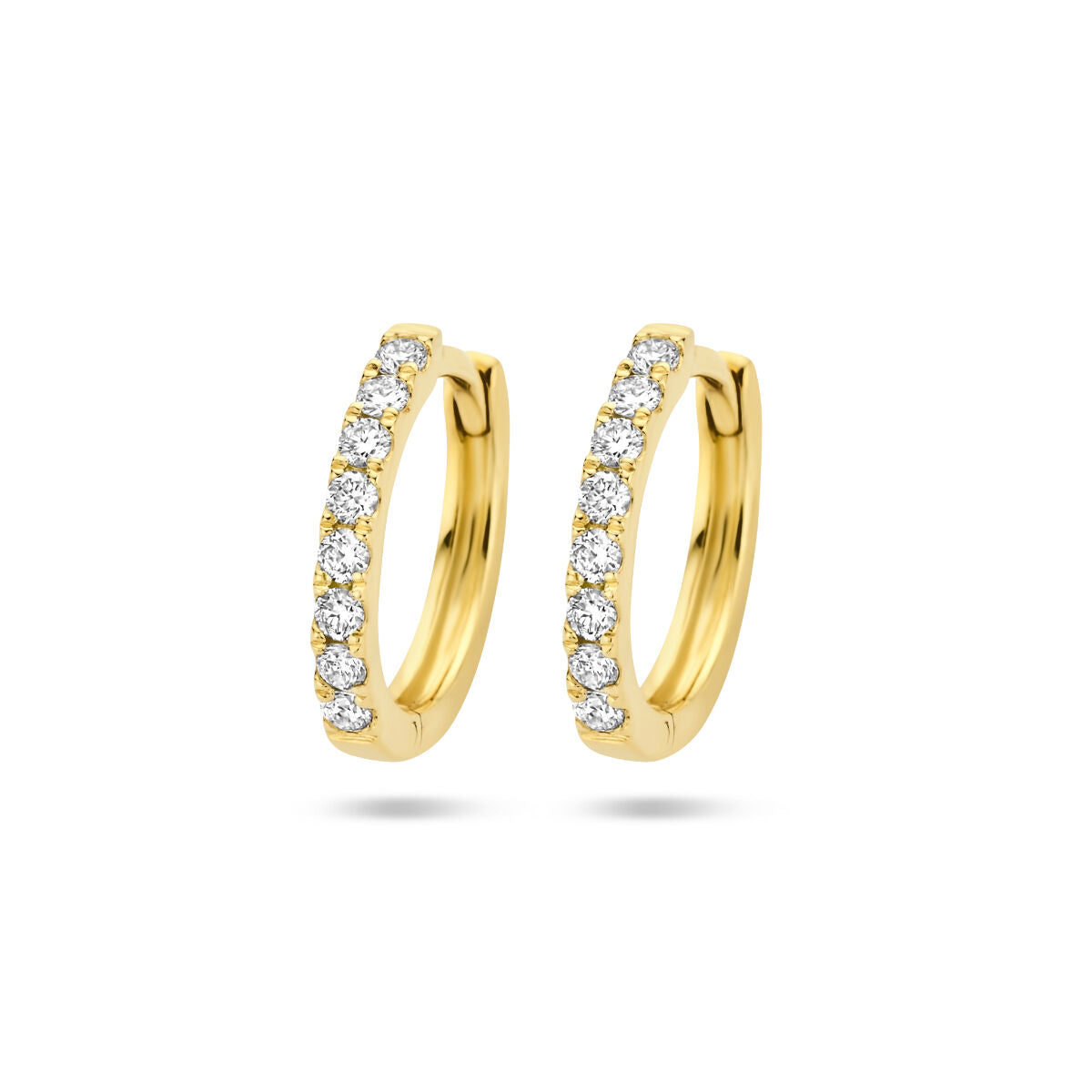 Orecchini alla creola in oro giallo 14K con diamanti da 0,15 ct (2x0,075 ct).