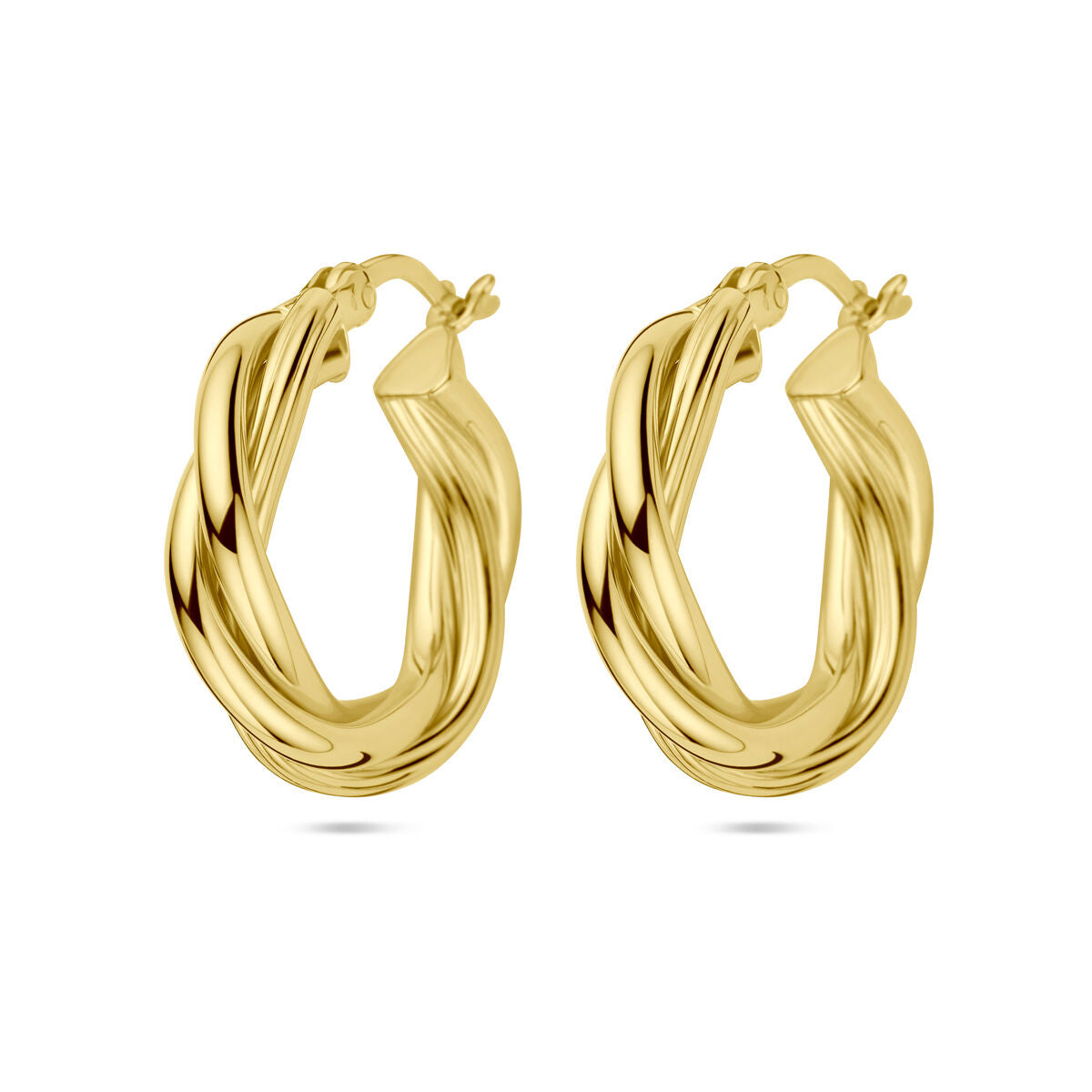 Orecchini alla creola in argento placcato oro giallo con design intrecciato.