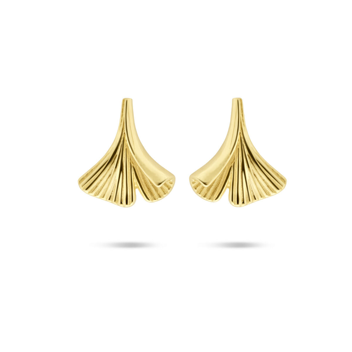 Orecchini a forma di foglia di ginkgo in oro giallo 14K.