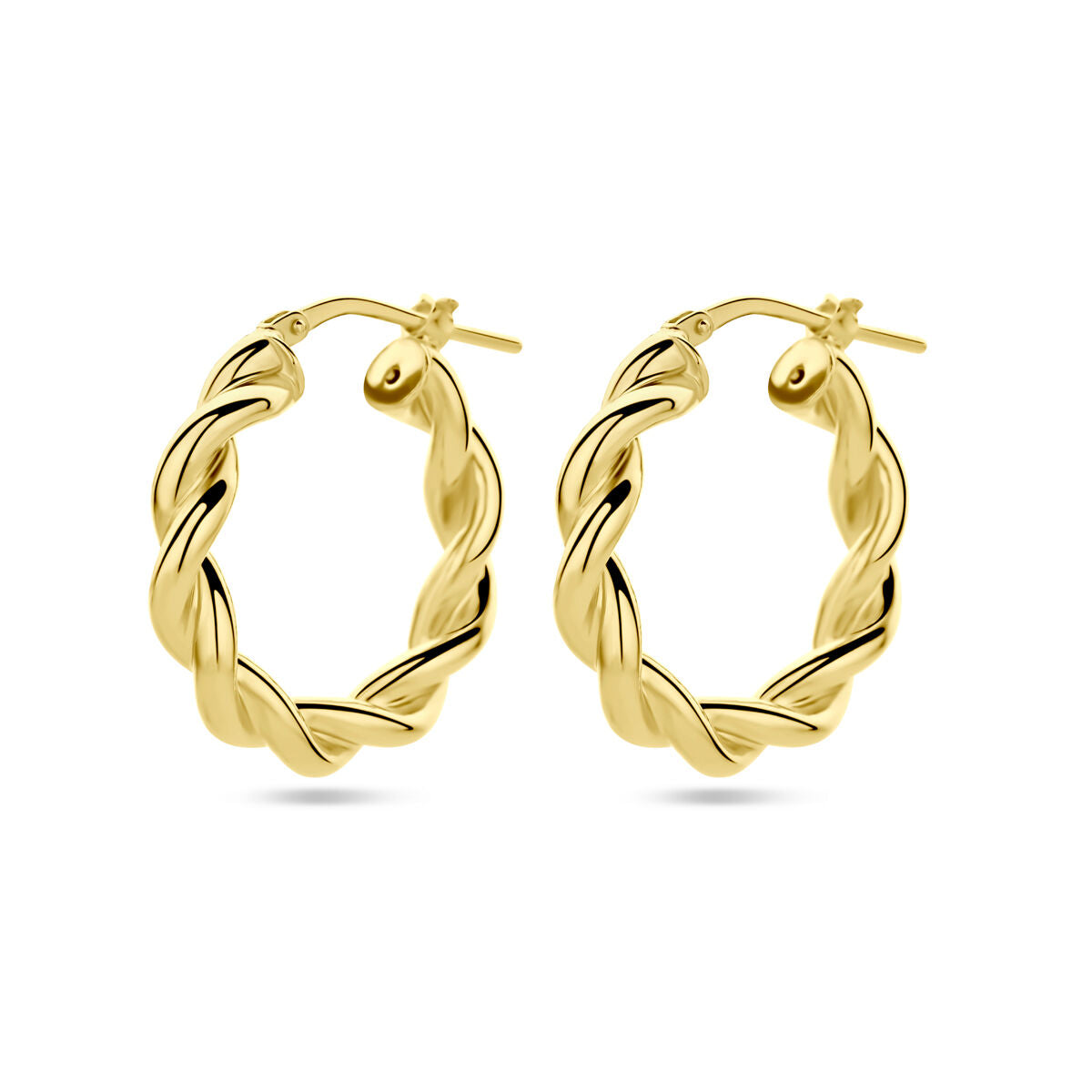 Orecchini alla creola in argento placcato oro giallo con design a tubo intrecciato.