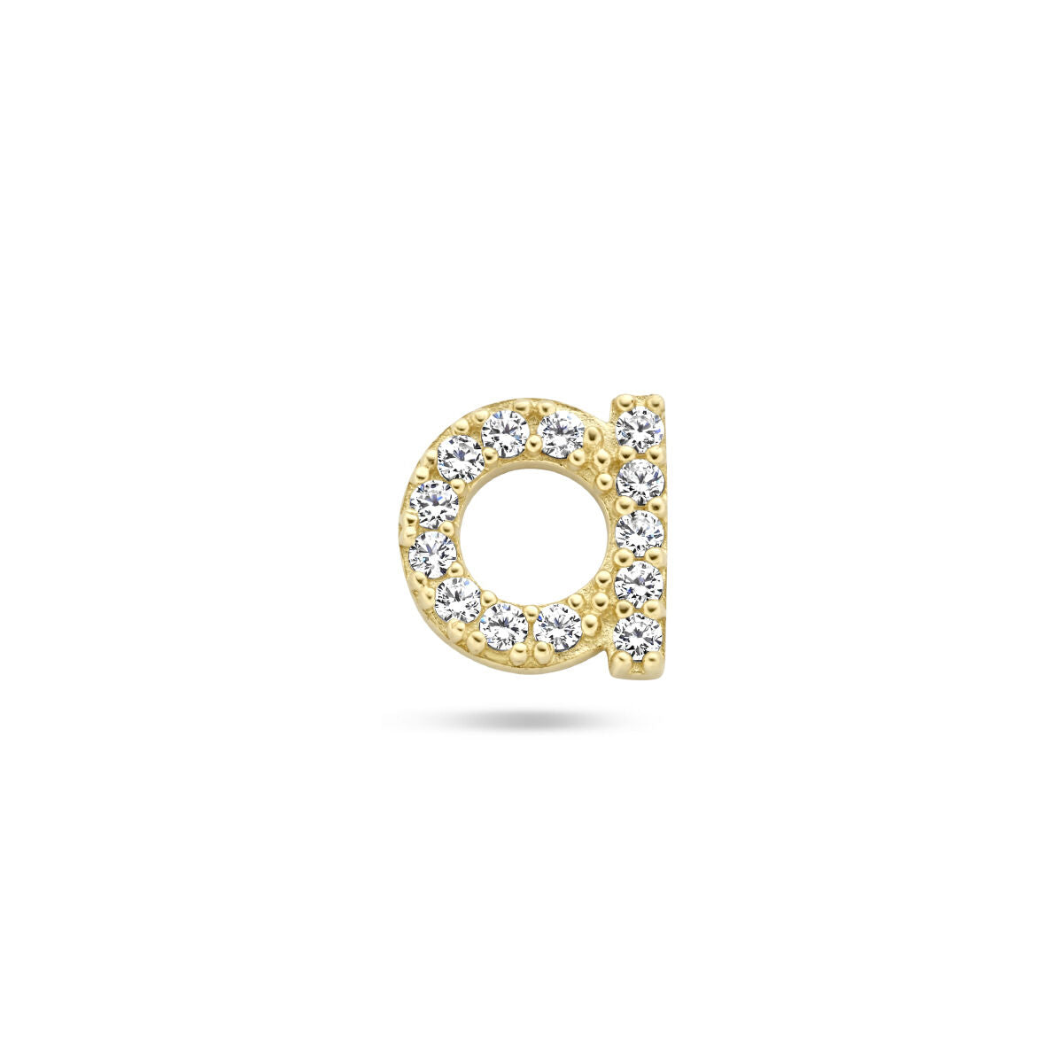 Orecchino a forma di lettera con zirconi, in argento rodiato.