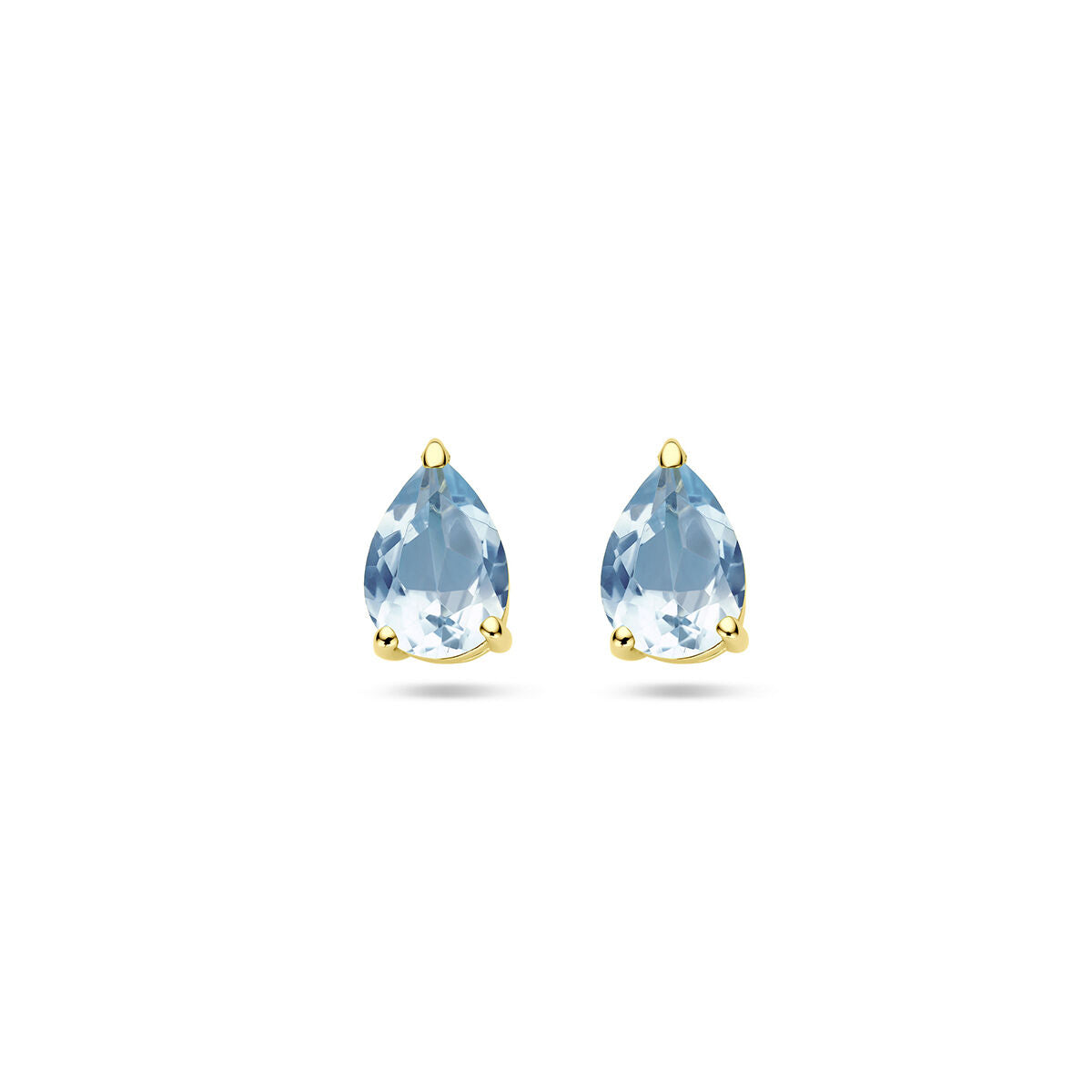 Orecchini in oro giallo 14K con topazi blu a forma di goccia.