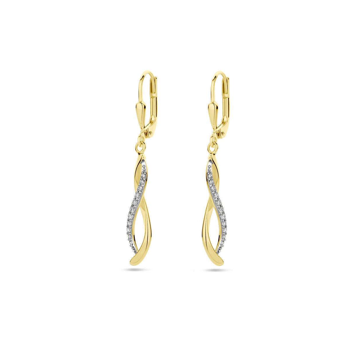 Orecchini in oro giallo 14K con zircone, design a spirale.