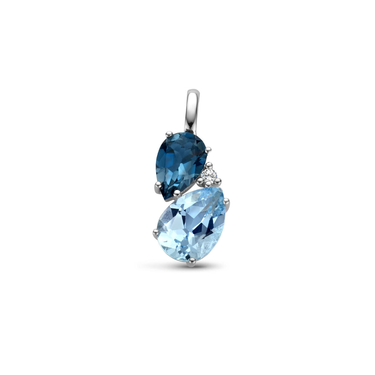 Ciondolo in oro bianco 14K con topazio blu e topazio london blu, decorato con diamante.