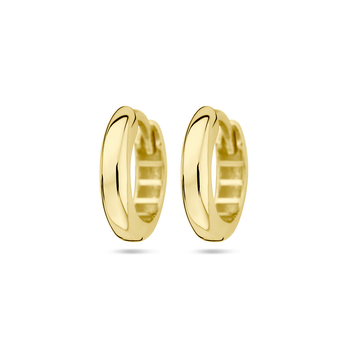 Orecchini alla creola in oro giallo 14K, tubolari e mezza rotondi, spessore 3,0 mm.