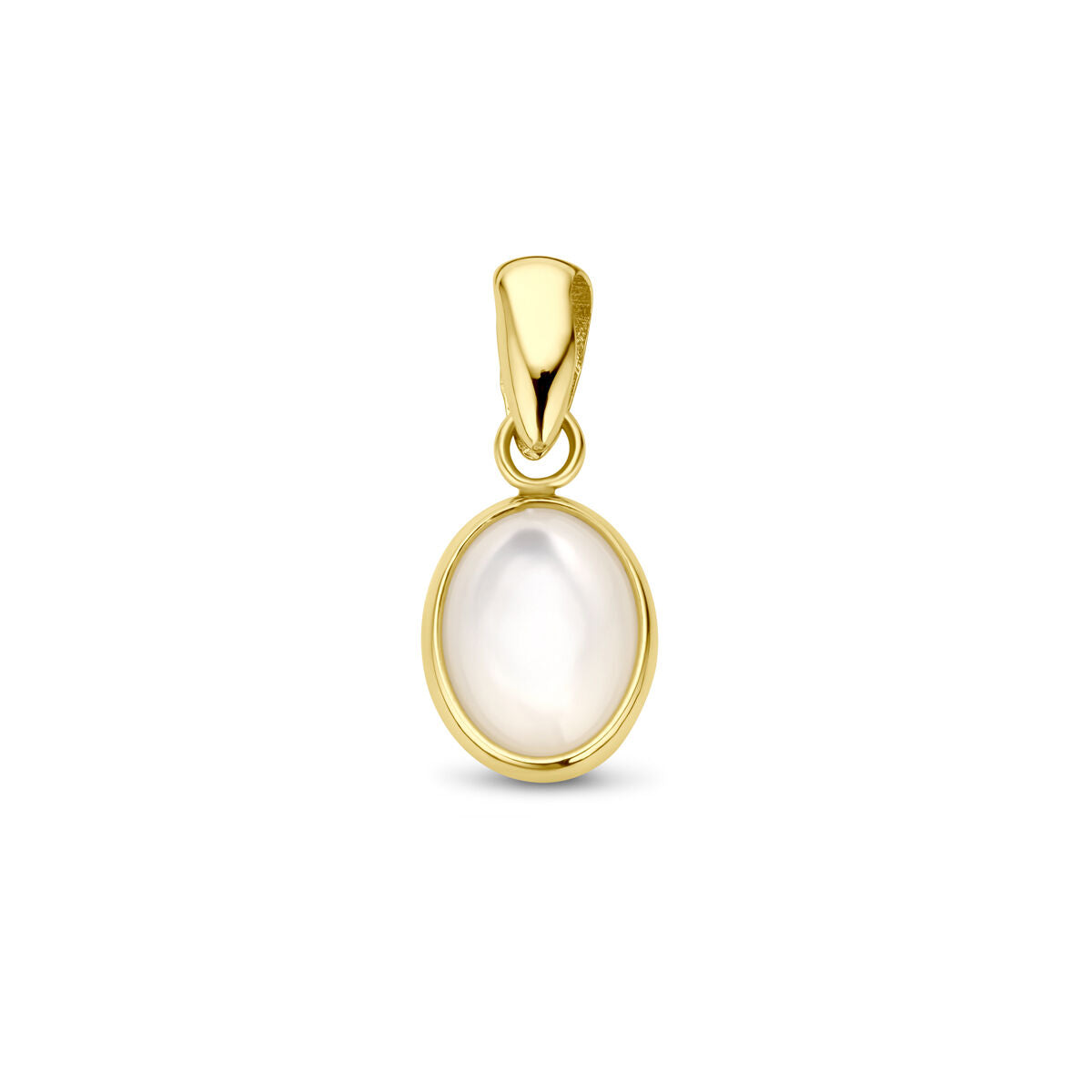 Ciondolo in oro giallo 14K con pietra ovale in madreperla.
