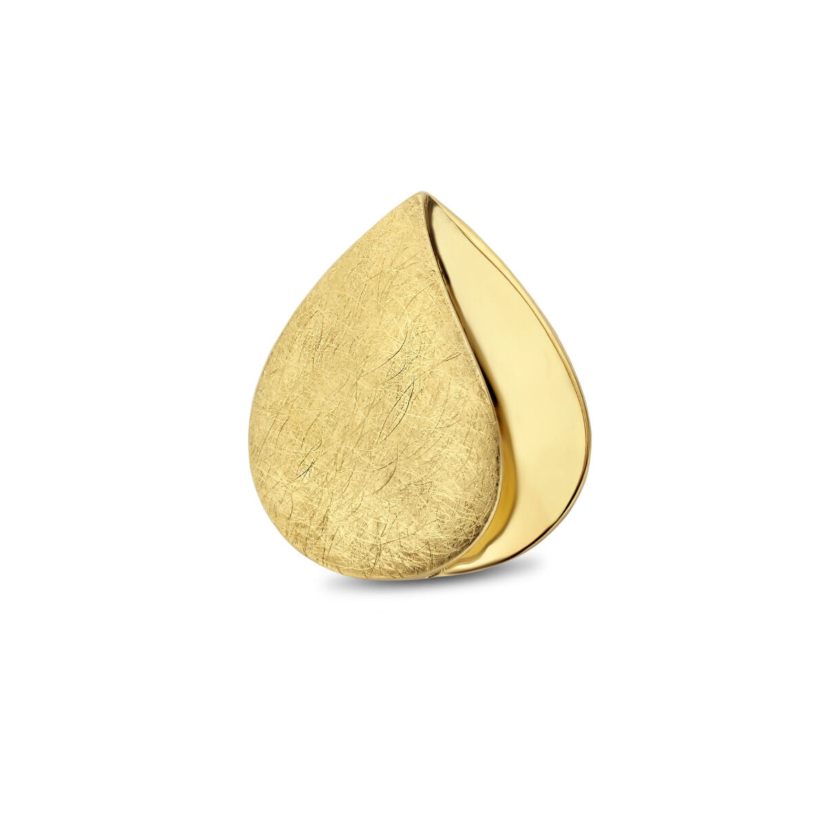 Ciondolo in oro giallo 14K con finitura lucida e opaca a forma di goccia.