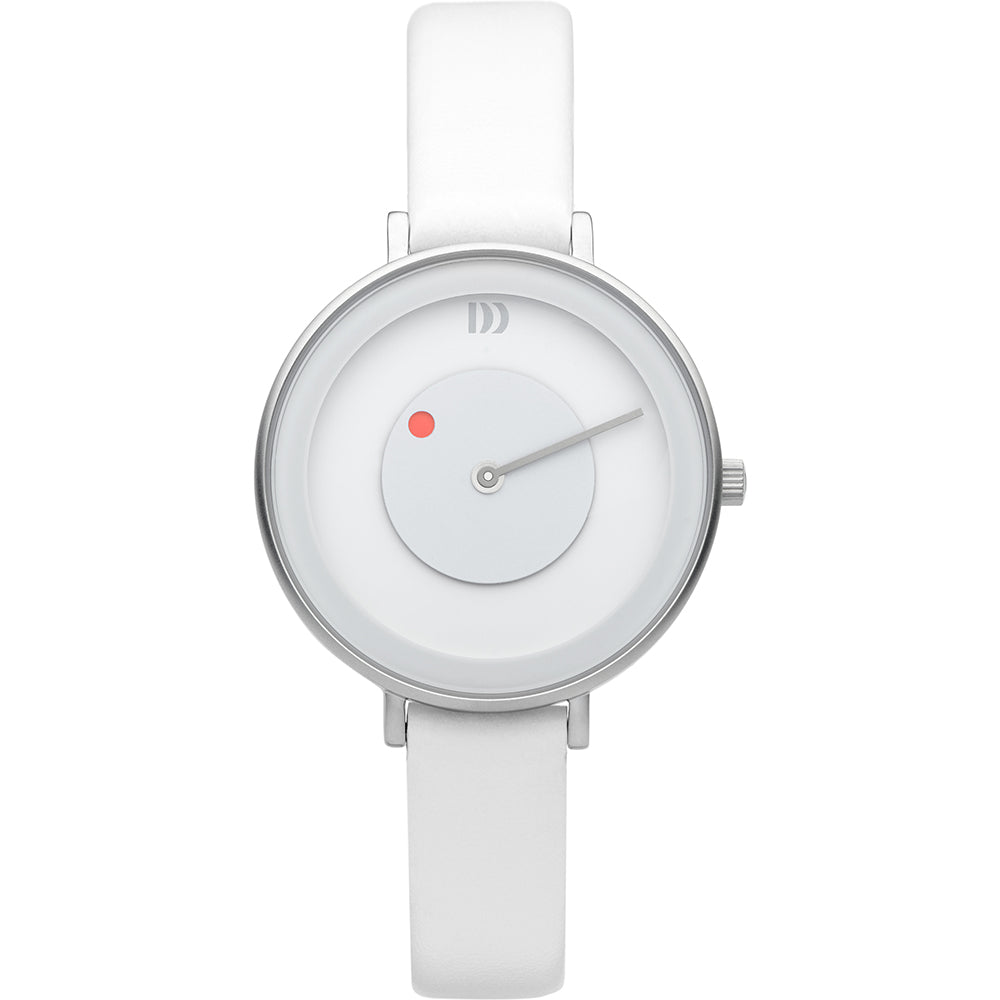 Orologio da donna con quadrante bianco, cassa argentata e cinturino in silicone bianco.