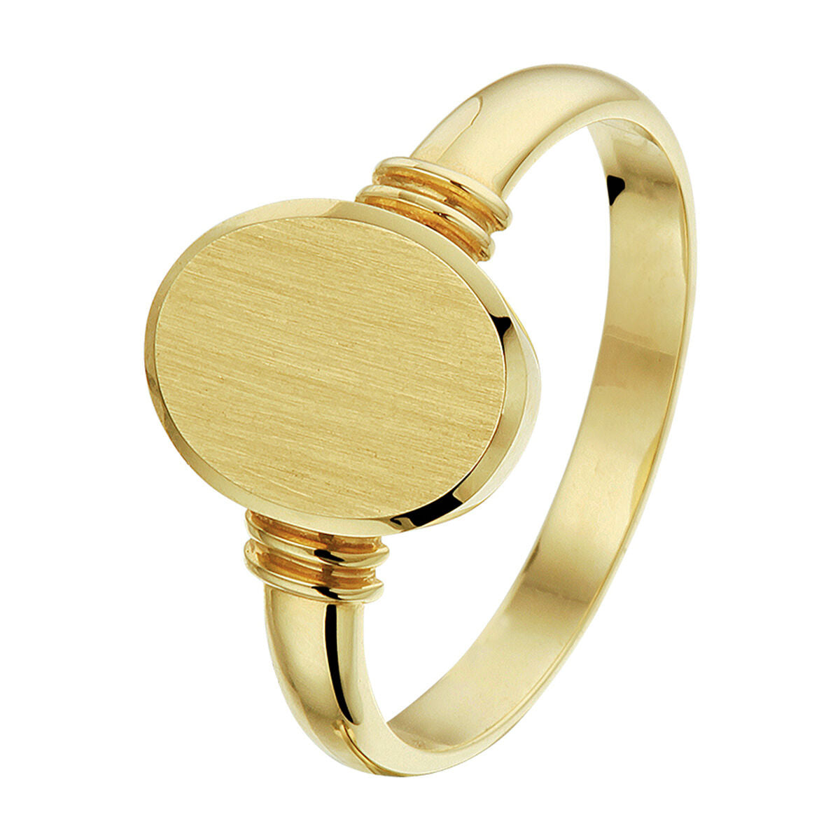 Anello in oro giallo 14K, massiccio, con finitura opaca e dettagli diamantati.