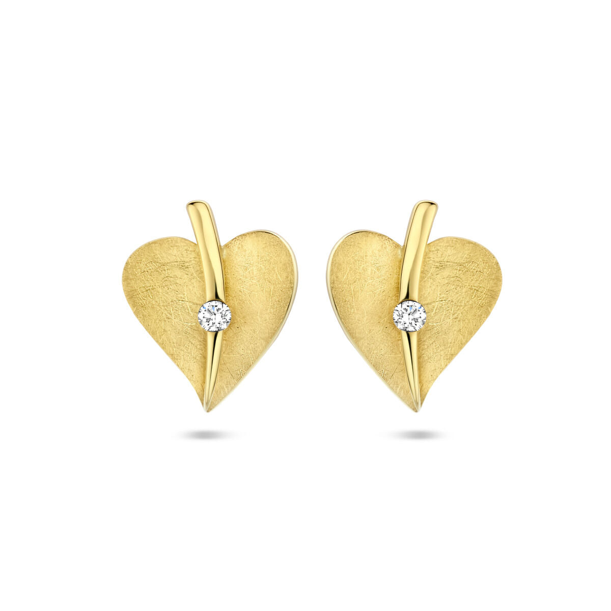 orecchini a perno cuore graffiato diamante 0.04ct (2x 0.02ct) h si oro giallo 14K
