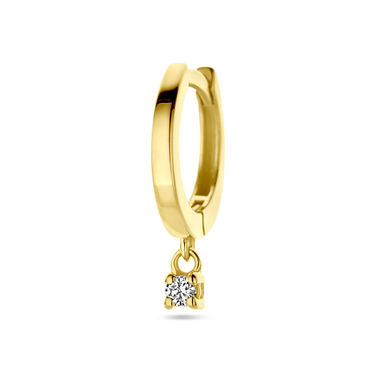 Orecchino alla creola in oro giallo 14K con diamante di 0,06 ct H SI pendente.