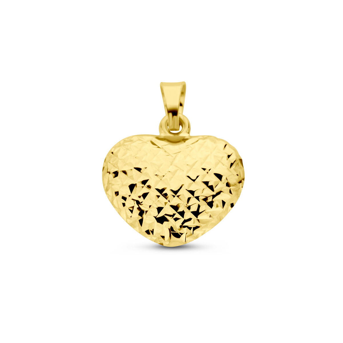 Ciondolo a forma di cuore in oro giallo 14K, con finitura diamantata.