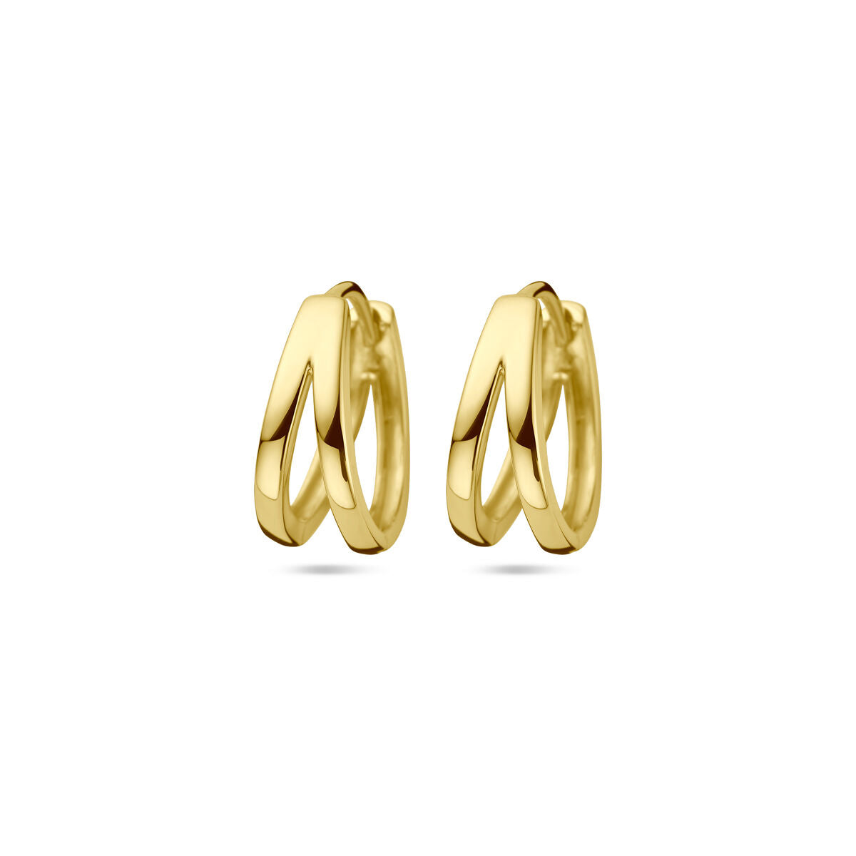 Orecchini alla creola in oro giallo 14K con design a doppia forma.